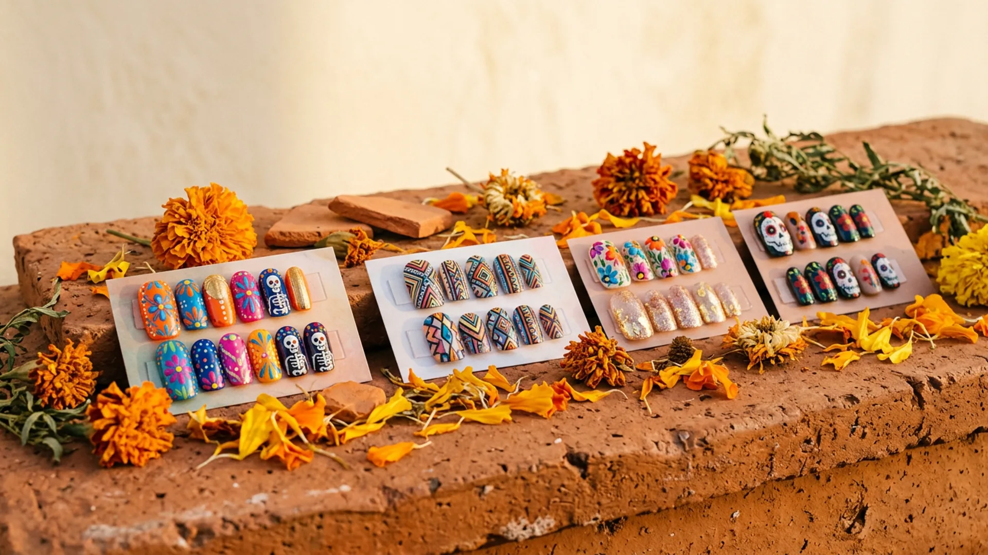 Encanta Nails — marigold and terracotta editorial